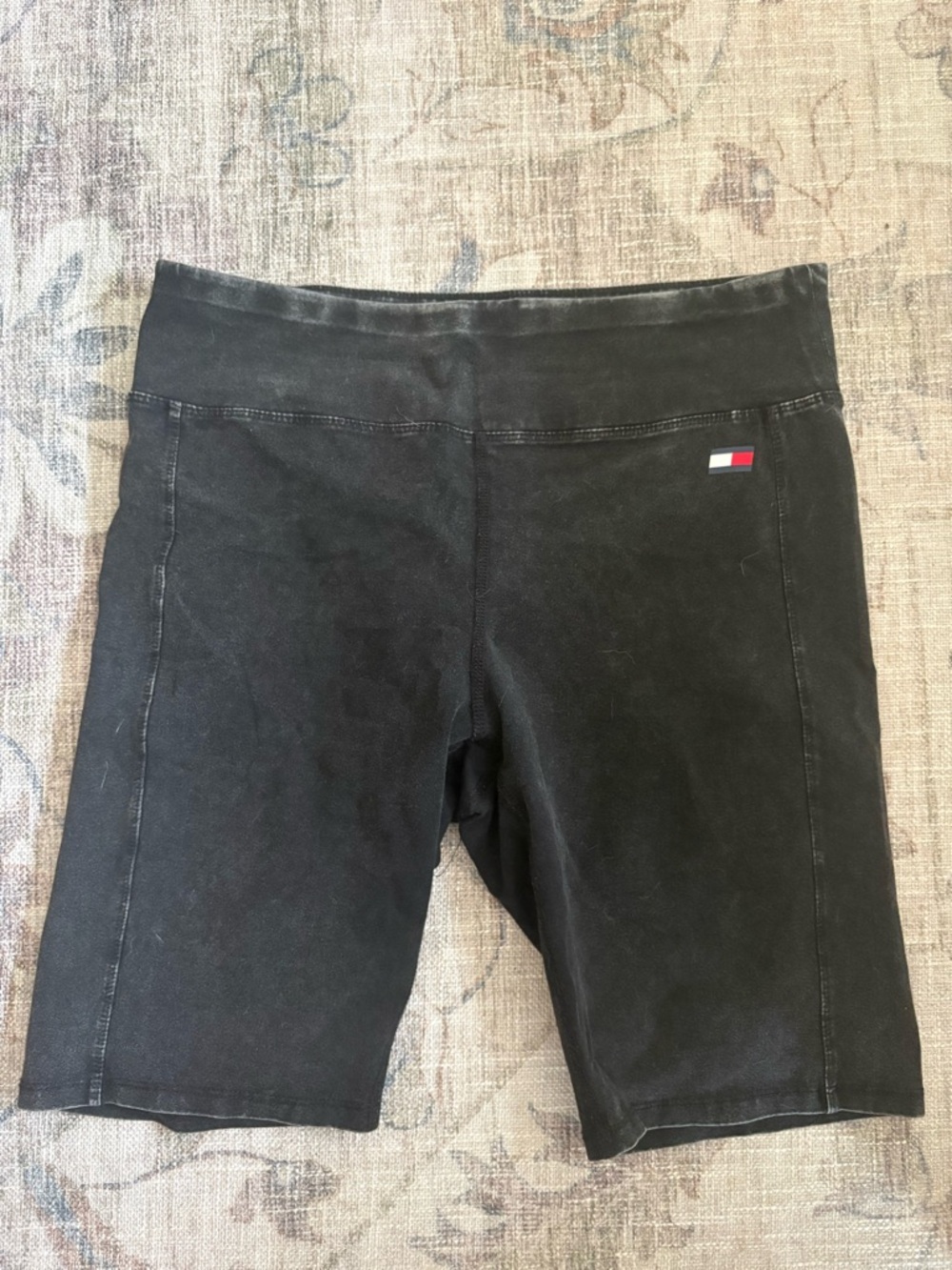 Retro Tommy Hilfiger Black Sport Bike Shorts with Flag Logo